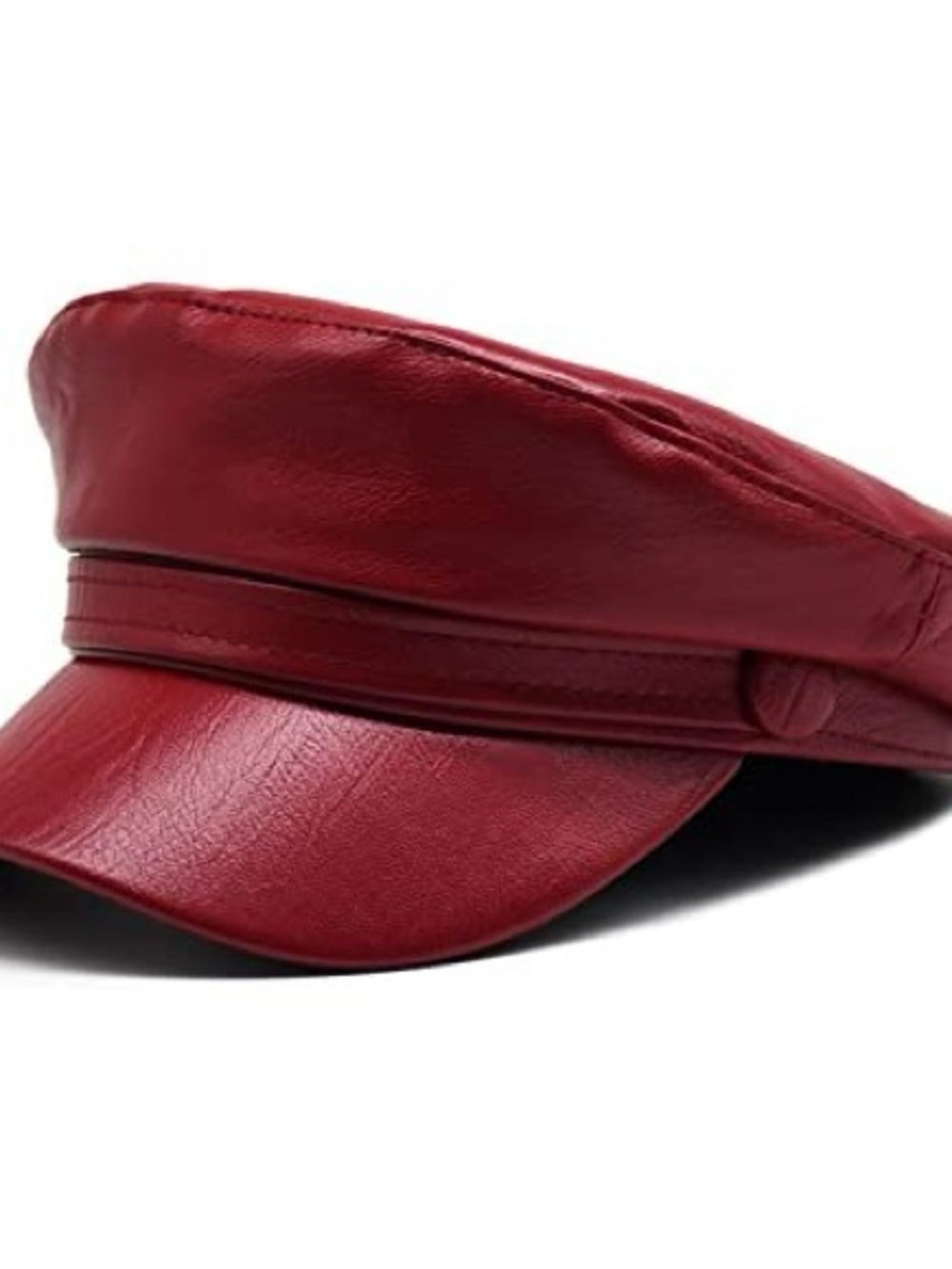 Women's Red Faux Leather Baker Boy Cap